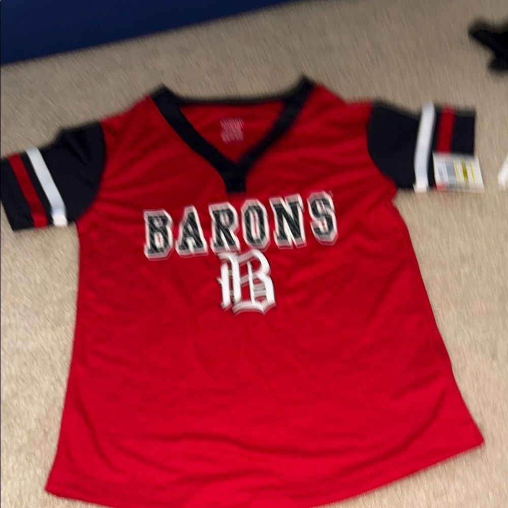 Genuine Merchandise Red and Black Barons Kids Jersey M7/8 NWT